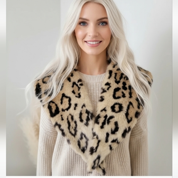 Vintage leopard print animal print stole collar faux fur. - Picture 2 of 16